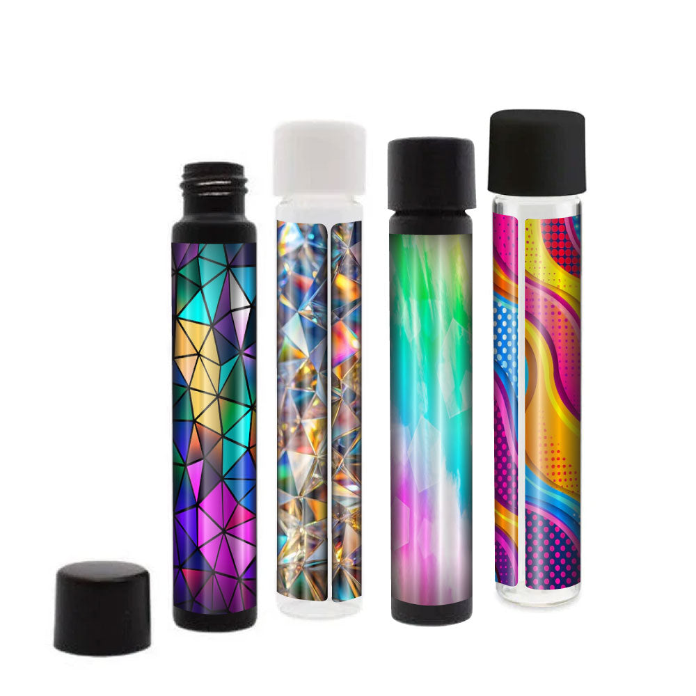 116mm Glass Tube, Printed Sticker, and Application of Sticker On Glass Blunt Tubes-Custom Print Stickers