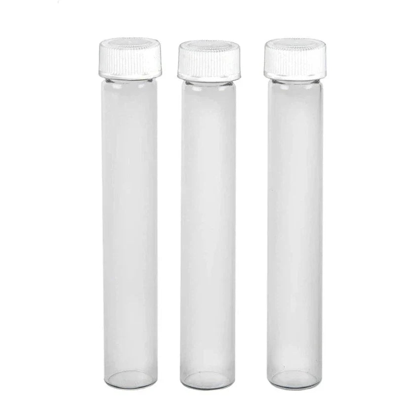 116mm Loud Lock Clear Glass Blunt Tube w/ Plastic White Cap ON TUBE - (250 Count)-Joint Tubes & Blunt Tubes
