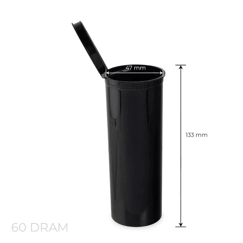60 Dram Pop Top Vial - 1/2 Oz - Child Resistant - Black - Opaque - (75 Count Per Box)-Pop Top Vials