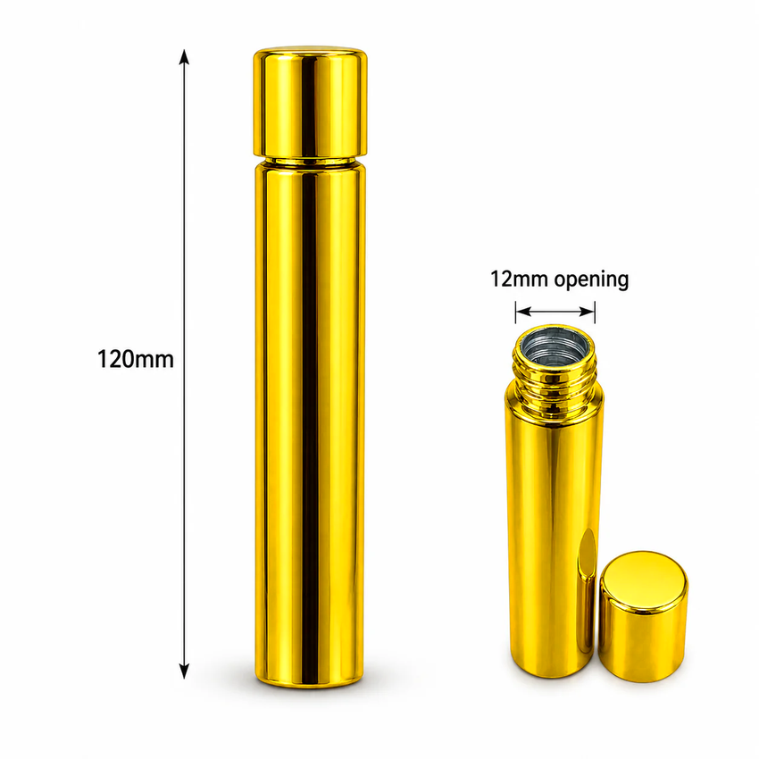 MJ Wholesale 120mm Plastic Blunt Tube w/ Plastic Cap - Shiny Gold (500 Count)-Joint Tubes & Blunt Tubes