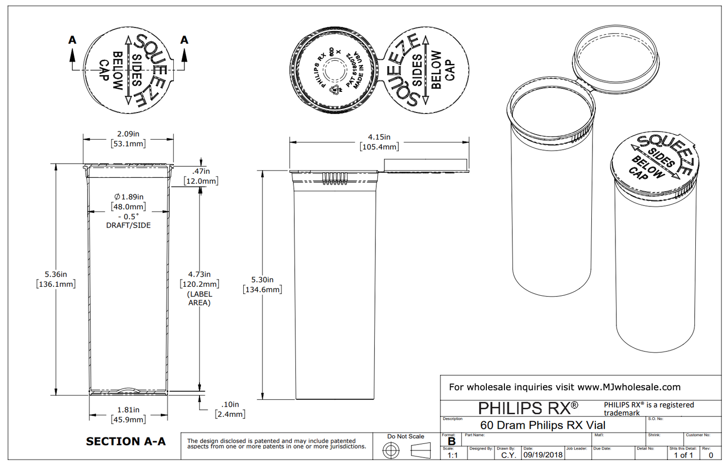 Philips RX 60 Dram Pop Top Vial - 1/2 Oz - Child Resistant -Translucent Clear - (75 Count)-Pop Top Vials