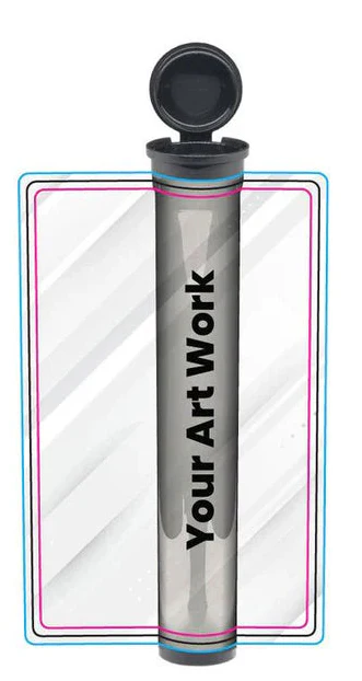 116mm Blunt Tube, with Printed Sticker and Application of sticker! Black, White or Clear Tubes-Custom Print Stickers