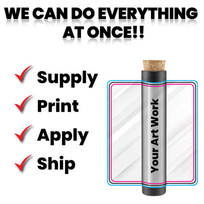 116mm Glass Tube w/ Cork , Printed Sticker, and Application of Sticker Clear or Matte Black-Custom Print Stickers