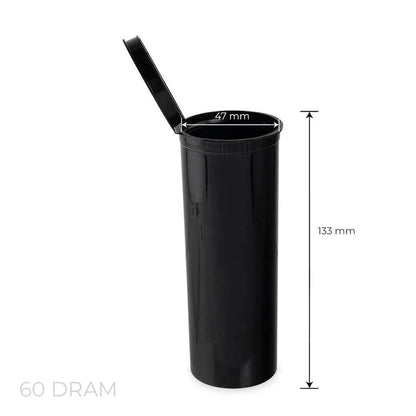 60 Dram Pop Top Vial - 1/2 Oz - Child Resistant - Black - Opaque - (75 Count Per Box)-Pop Top Vials