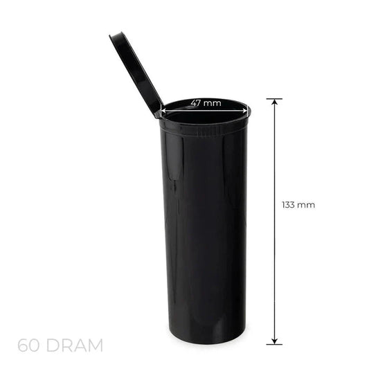 60 Dram Pop Top Vial - 1/2 Oz - Child Resistant - Black - Opaque - (75 Count Per Box)-Pop Top Vials