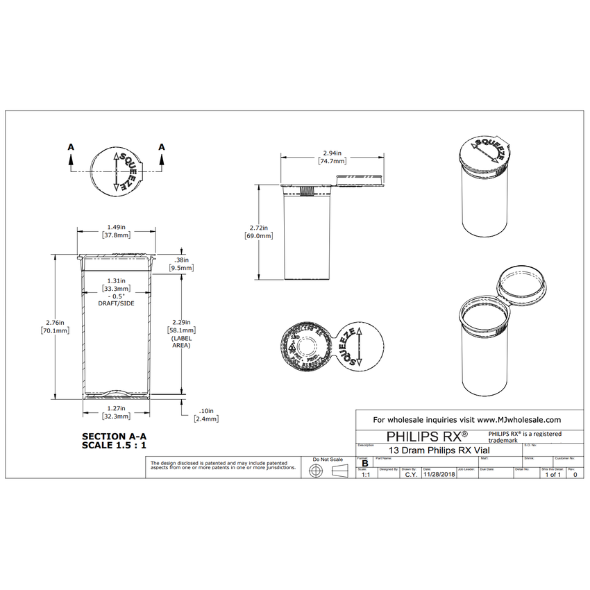 MJ 13 Dram Pop Top Vial - Child Resistant - Vials With Labels & Application-Pop Top Vials