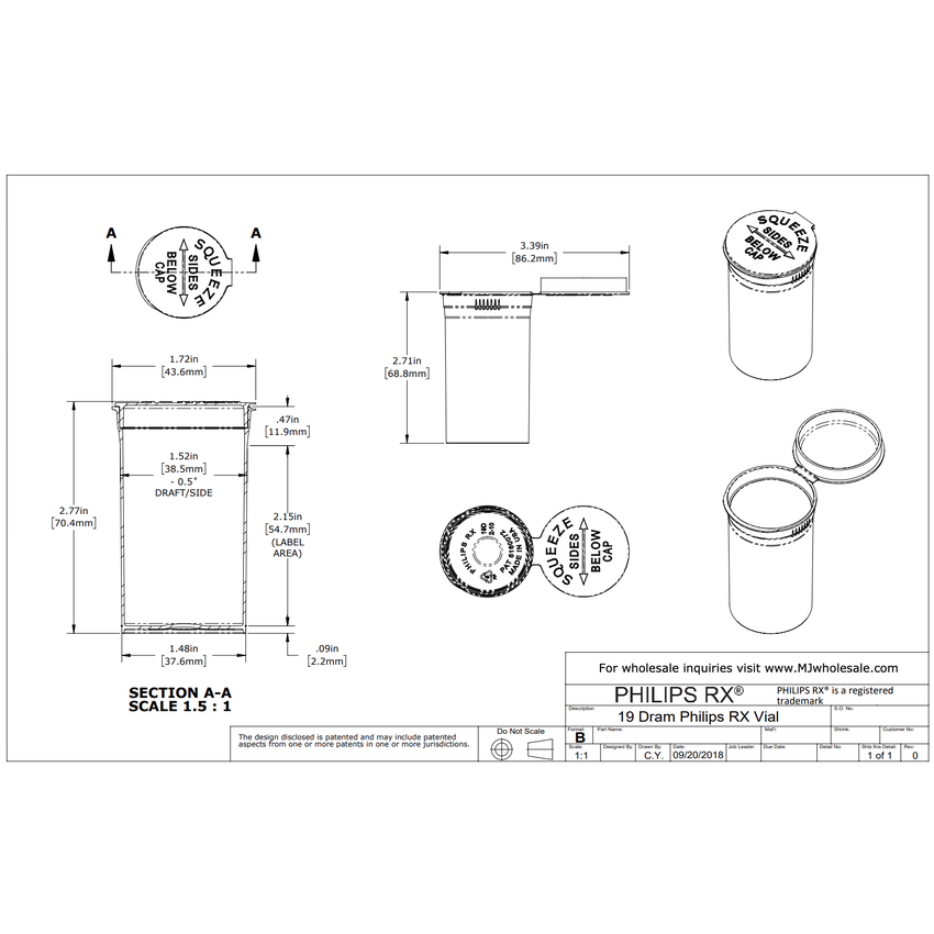 MJ 19 Dram Pop Top Vial - 1/8 Oz - Child Resistant - Vial With Labels & Application-Pop Top Vials