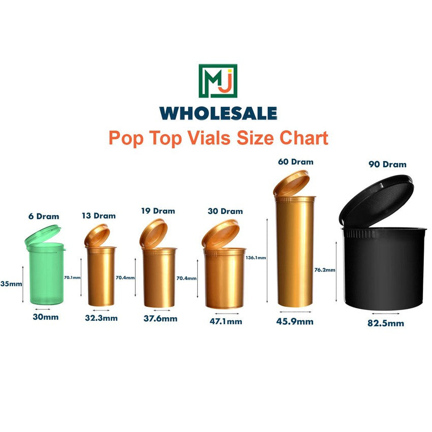 MJ 19 Dram Pop Top Vial - 1/8 Oz - Child Resistant - Vial With Labels & Application-Pop Top Vials